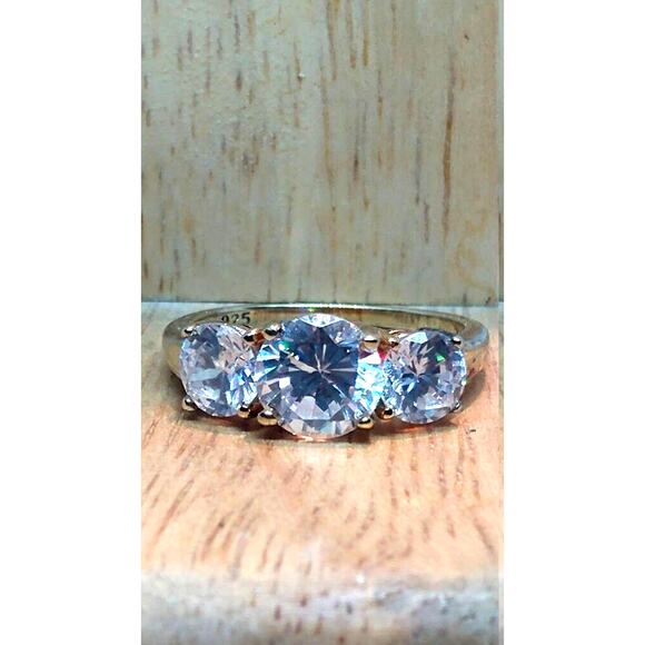 3.79 TW Sterling Gold CZ Ring signed "D" 925 - Picture 1 of 5